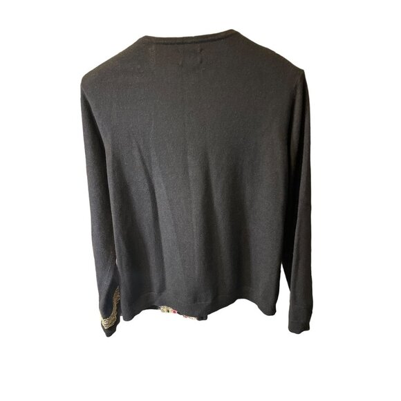 Chico's Silk Blend Black Embroidered Detail Cardigan Sweater Sz XL - Picture 2 of 10